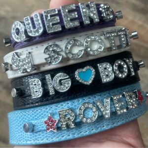 Custom Vanity Rhinestone Name Charm Accent Dog Collar U pick size color letters